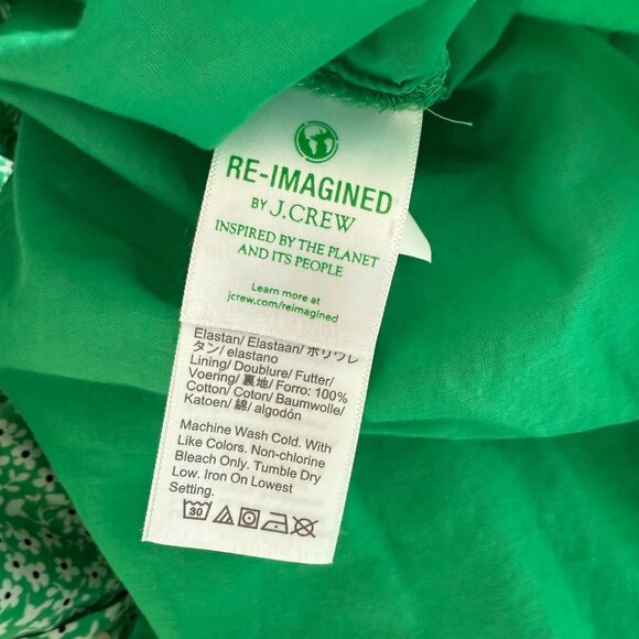 J.Crew Factory XS Green Floral Long-Sleeve A-Line Button-Up Dress With Belt Cott - Picture 9 of 9